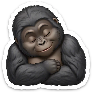 Meme-Worthy cute Sleeping mountain Gorilla Portrait Emoji, Head resting peacefully with a contented smile, showcasing a luxuriously thick black and grey-flecked Fur and eyes gently closed in serene slumber, Simplified yet hilariously adorable features, highly detailed, glowing with a soft, drowsy jungle light, high shine, relaxed and utterly lovable, stylized with an air of playful laziness, bright and heartwarming, soft glowing outline, capturing the essence of a sleeping mountain that feels destined to become the next viral sensation of adorable rest! sticker