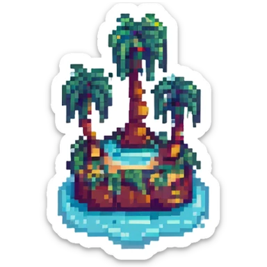 island with two palm trees, pixel art style sticker