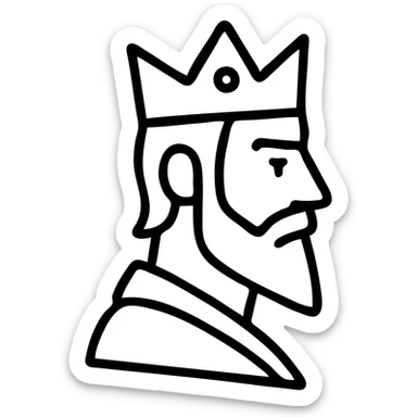 Minimalist red king face with crown, DnD style profile. Simple outline of royal fantasy character with beard. sticker