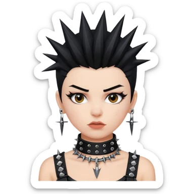 Black haired girl with a black spiked chocker with punk clothes on sticker