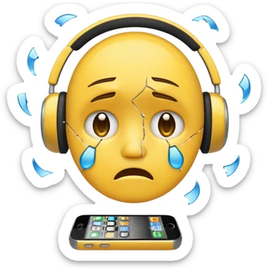Yellow emoji circle face with broken phones sticker
