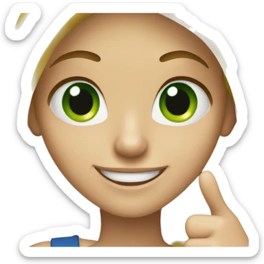 blonde woman with green eyes and thumbs up sticker
