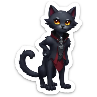cool edgy anthro fantasy dark-shadow-themed animal vampiric cat hybrid Fakemon  with a collar full body sticker