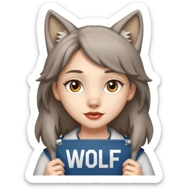 Wolf girl holding a banner that say #Wolf99 sticker