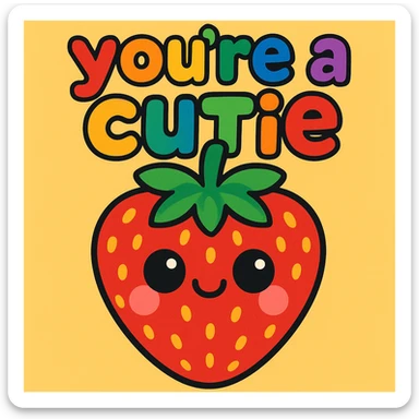 text: "you're a cutie" with each letter a different rainbow color, very thick and cartoonish font, lively and cute sticker