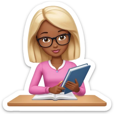 barbie skin light black studying account sticker