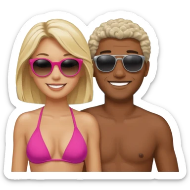 Black man salt n pepper hair smiling with blonde in love on beach sticker