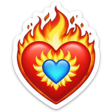 Hazme el corazón rojo y con fuego y que el fuego sea azul verdoso sticker