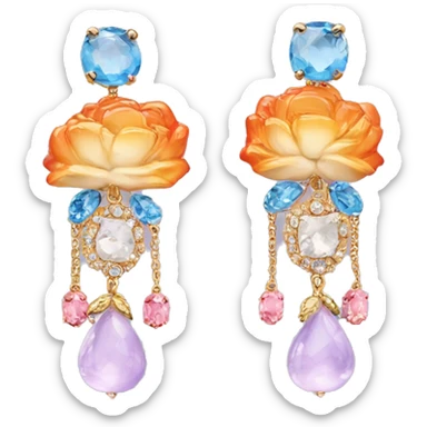 Dolce and Gabbana earrings with white and colourful lavender light blue orange pink and golden detais sticker