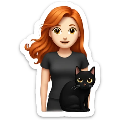 Redhead gril with black cat sticker