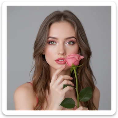 single pink rose, photographic style, realistic colors, natural details sticker