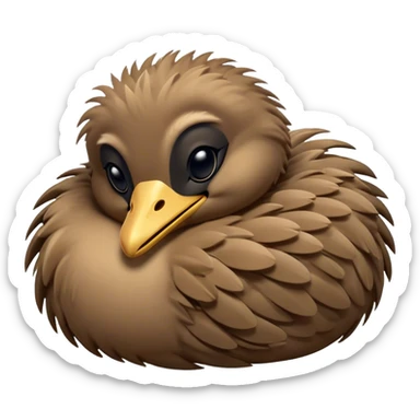 Meme-Worthy Cute Sleeping Emu Portrait Emoji, Head resting peacefully with a contented smile, showcasing a tall, graceful build and a luxuriously soft brown plumage, eyes shut in a serene, restful nap, Simplified yet hilariously adorable features, highly detailed, glowing with a soft, drowsy light, high shine, relaxed and utterly lovable, stylized with an air of playful laziness, bright and heartwarming, soft glowing outline, capturing the essence of a comically sleepy emu, so meme‐worthy it feels like it could instantly become the next viral sensation of adorable slumber! sticker