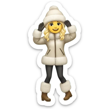 blonde girl in a fur hat dancing in the snow full body fur boots sticker