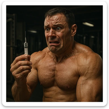  bodybuilder che si fa prendere dalla paura e fa cavolate, come una fiala ogni 2 settimane finisce che sopprimi comunque l'HPT ma senza alcun risultato visibile, iperealistica sticker