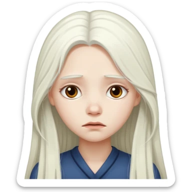 Pale girl with long white hair sad  sticker