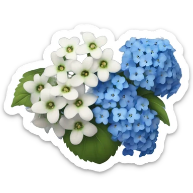 extremely detailed bouquet of baby breaths, delphiniums, forget me nots, and blue hydrangeas  sticker