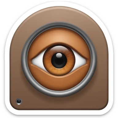 Minimalist emoji-style sticker of a peephole with a realistic eye looking out from inside. Black and gray tones, flat icon, centered eye.
 sticker