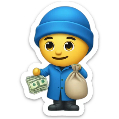 man with money bag in blue cloths sticker