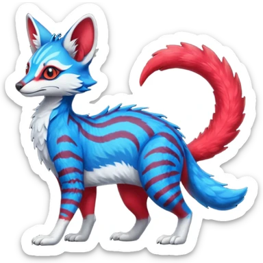 Feral Rare Fantasy vibrant cyan-cobalt-blue-crimson-red-gradients-colored colorful Vernid-Sergal-Genet-Trico-species by LiLaiRa, random markings, tufted tail, tufted ears, full body sticker