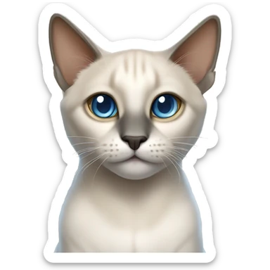 Thai breed adult cat with a light cream-brown body, dark gray nose and face, ears, and paws. sharp ears, and striking light blue eyes  sticker
