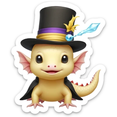light yellow axolotl with magician hat sticker