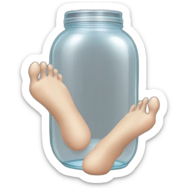 human feet and ankles standing on the floor with an empty transparent jar between them,outside,to the left and to the right,front view sticker