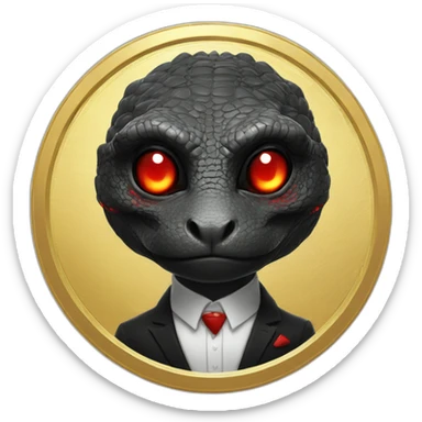 Reptilian with red laser eyes in black suite on the golden coin sticker