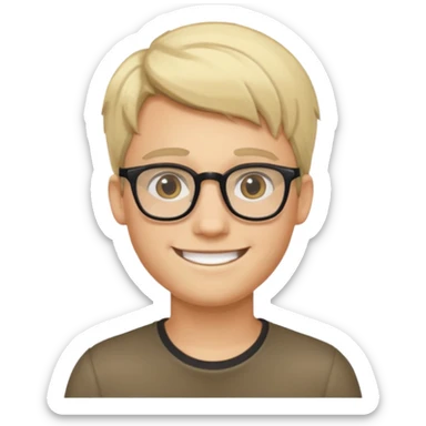 A young man using glasses with a blond dark hair and white skin color sticker