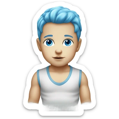 Serious baby Caucasian boy with blue eyes and blue hair sticker