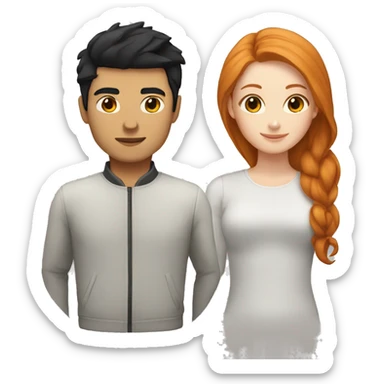 White female with ginger hair and asian male with black hair  sticker
