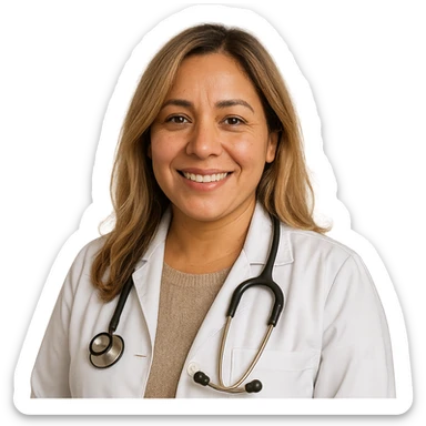 realistic and warm Latina doctor with light blonde hair sticker