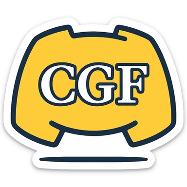 Discord emote, 'CGF' in a traditional serif font, white fill, white border, elegant and simple, transparent background, 128x128 sticker
