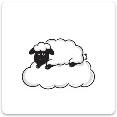 A fluffy sheep resting on a puffy white cloud in the sky sticker