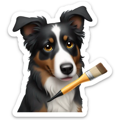 Small black australian shepherd dog with paintbrush  sticker