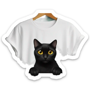 black cat hanging on beautiful black haired woman shirt sticker