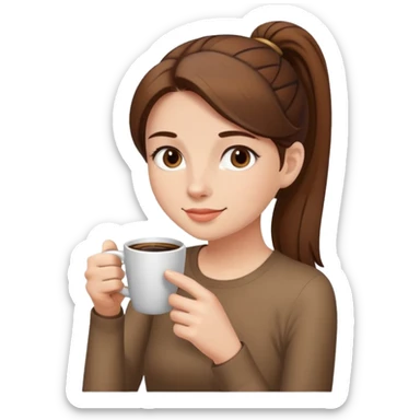 Girl with brown hair in a ponytail drinking a coffee  sticker