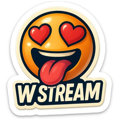 mouth open with tongue out heart shaped eye add the words “ W Stream " in White sticker
