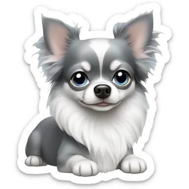 All grey long hair chihuahua with white ear tips blue eyes sticker