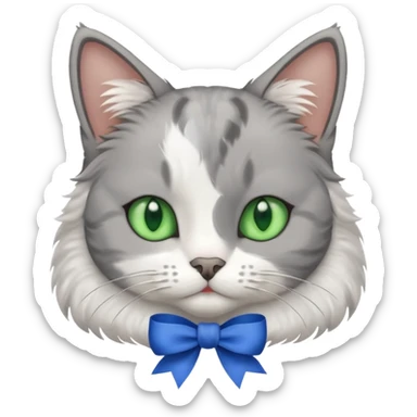 cat with blue ribbon on ear sticker