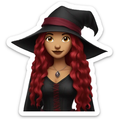 beautiful long haired witch, red, black, burgundy sticker
