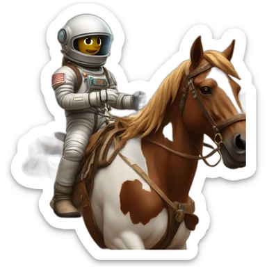 Astronaut with helmet shut riding a wild horse in the old west sticker