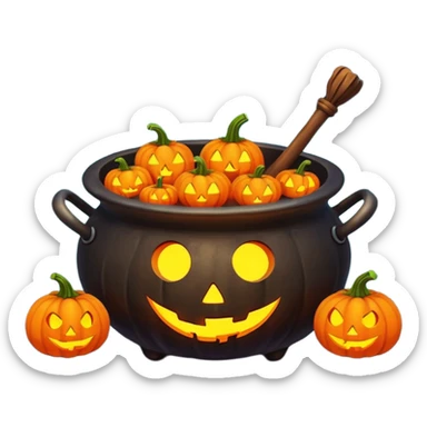 Cauldron with small pumpkins and moon  sticker