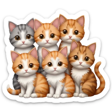 6 tiny kittens cuddling together all various different natural colours including grey and white, ginger and white, calico, grey, and brown tabby and white sticker
