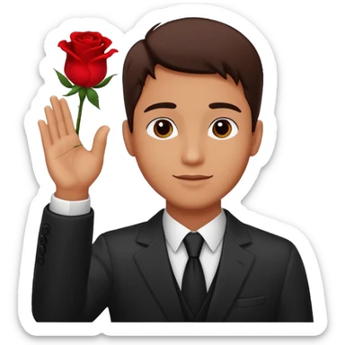 Hombre alzando la mano con una rosa sticker