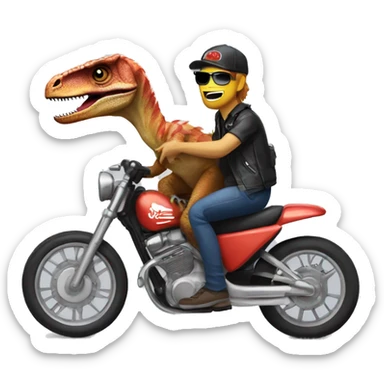 Velociraptor riding a motorcycle with Mr Beast stickers on it but the velociraptor is adorable sticker