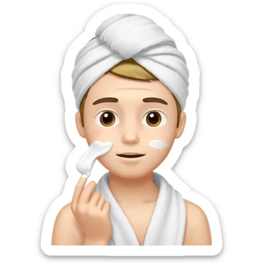boy with towel headband putting cream on face, morning vibe sticker