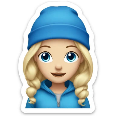 Blonde girl with blue eyes with blue beanie  sticker