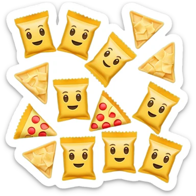 A lot of emojis all different in colors and style but all of them related to chips and chips packs and all of them on a green background sticker