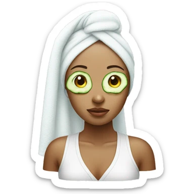 Girl with cucumbers on her eyes wearing a white towel on her head sticker