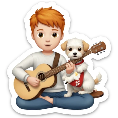 ginger boy with a white Maltese dog playing the guitar sticker